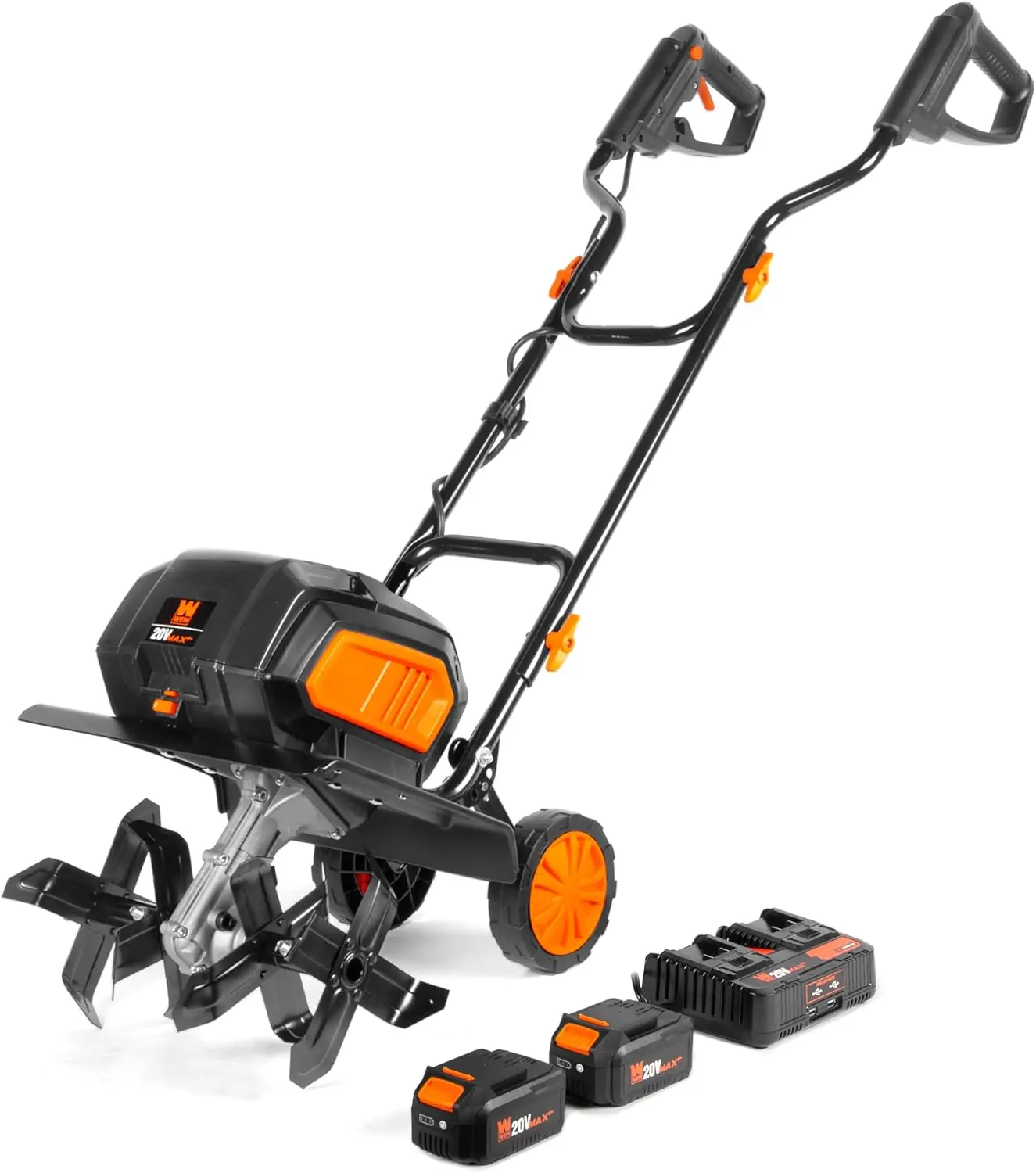 20V Max Cordless 14-Inch Brushless Electric Tiller with Two 4.0 Ah Batteries and Dual-Port Charger (20724)
20V Max Cordless 14-Inch Brushless Electric Tiller with Two 4.0 Ah Batteries and Dual-Port Charger (20724)