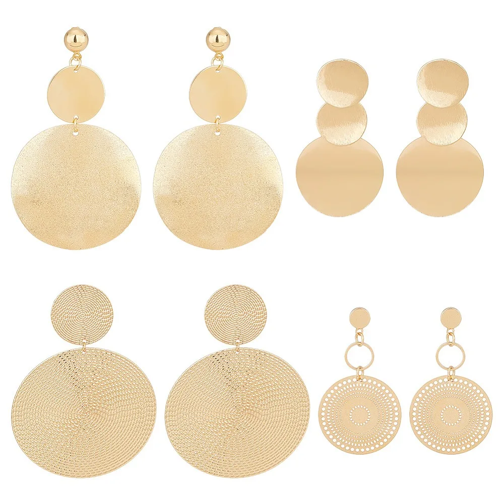 4 Pairs 4 Style Alloy Flat Round Dangle Stud Dangle Earrings for Women Golden 56~86x29~60.5mm 1 Pair/style
4 Pairs 4 Style Alloy Flat Round Dangle Stud Dangle Earrings for Women Golden 56~86x29~60.5mm 1 Pair/style