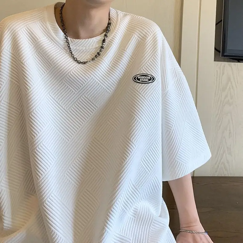 Heavyweight waffle short-sleeved T-shirt for men in summer, versatile, trendy, half-sleeved, loose and casual men clothing tops
Heavyweight waffle short-sleeved T-shirt for men in summer, versatile, trendy, half-sleeved, loose and casual men clothing tops