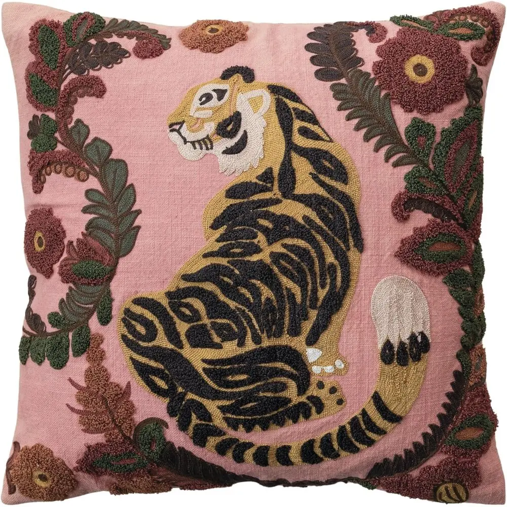 Colorful Tiger and Floral Cotton Slub Pillowcase
Colorful Tiger and Floral Cotton Slub Pillowcase