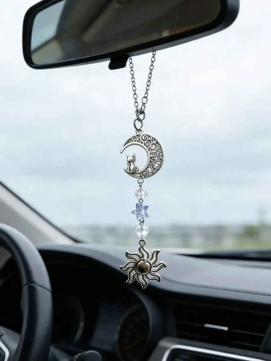 Cat On Moon Sun Star Car Rearview Mirror Hanging Ornament With Crystal Beads
Cat On Moon Sun Star Car Rearview Mirror Hanging Ornament With Crystal Beads