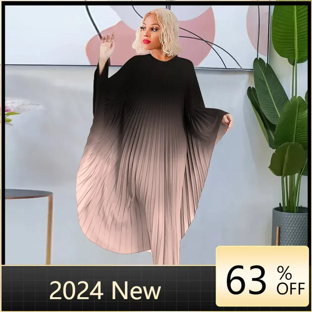 New autumn Pleated Long Dress Women Batwing Full Sleeve Gradient Loose Large Size Vintage Party Maxi Dress Vestidos 2024
New autumn Pleated Long Dress Women Batwing Full Sleeve Gradient Loose Large Size Vintage Party Maxi Dress Vestidos 2024