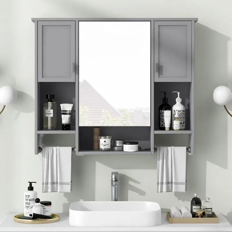 35"x28" Modern Wall Mounted Bathroom Storage Cabinet with Mirror & Towel Bar
35"x28" Modern Wall Mounted Bathroom Storage Cabinet with Mirror & Towel Bar