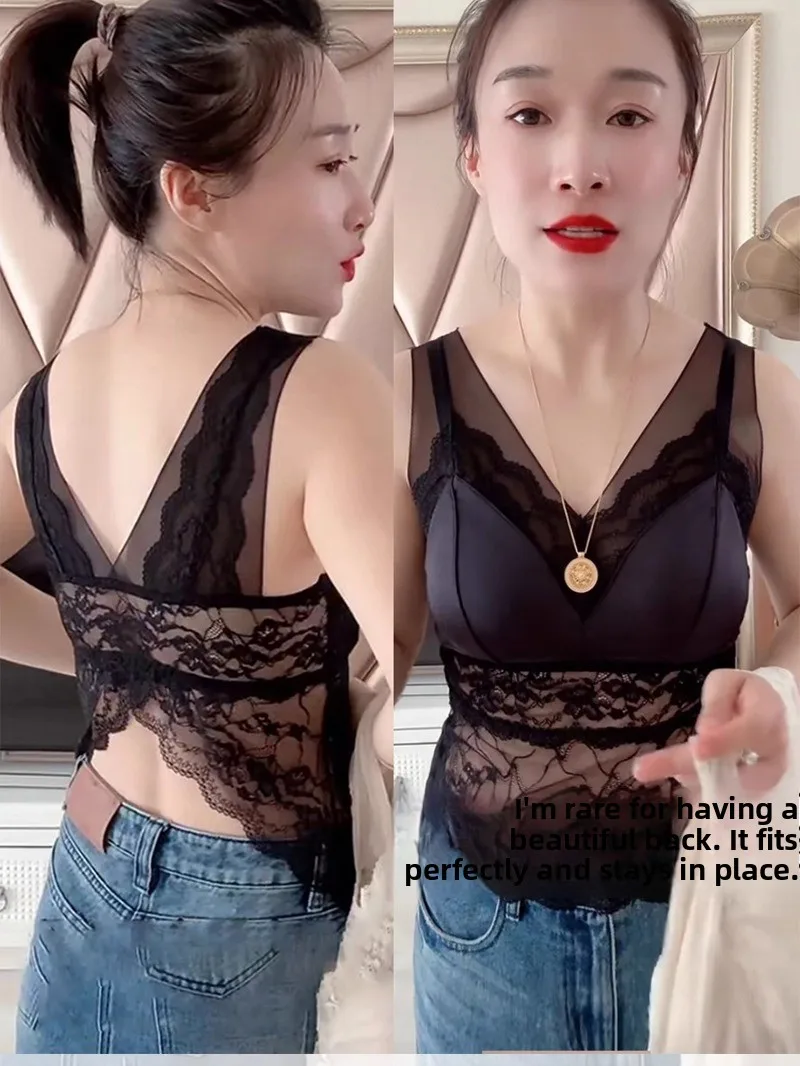 Sexy Thin Lace Strap Vest Women's Outerwear Summer Inner Match Beautiful Ba Bra Inteated Chest Pad Svel Top
Sexy Thin Lace Strap Vest Women's Outerwear Summer Inner Match Beautiful Ba Bra Inteated Chest Pad Svel Top