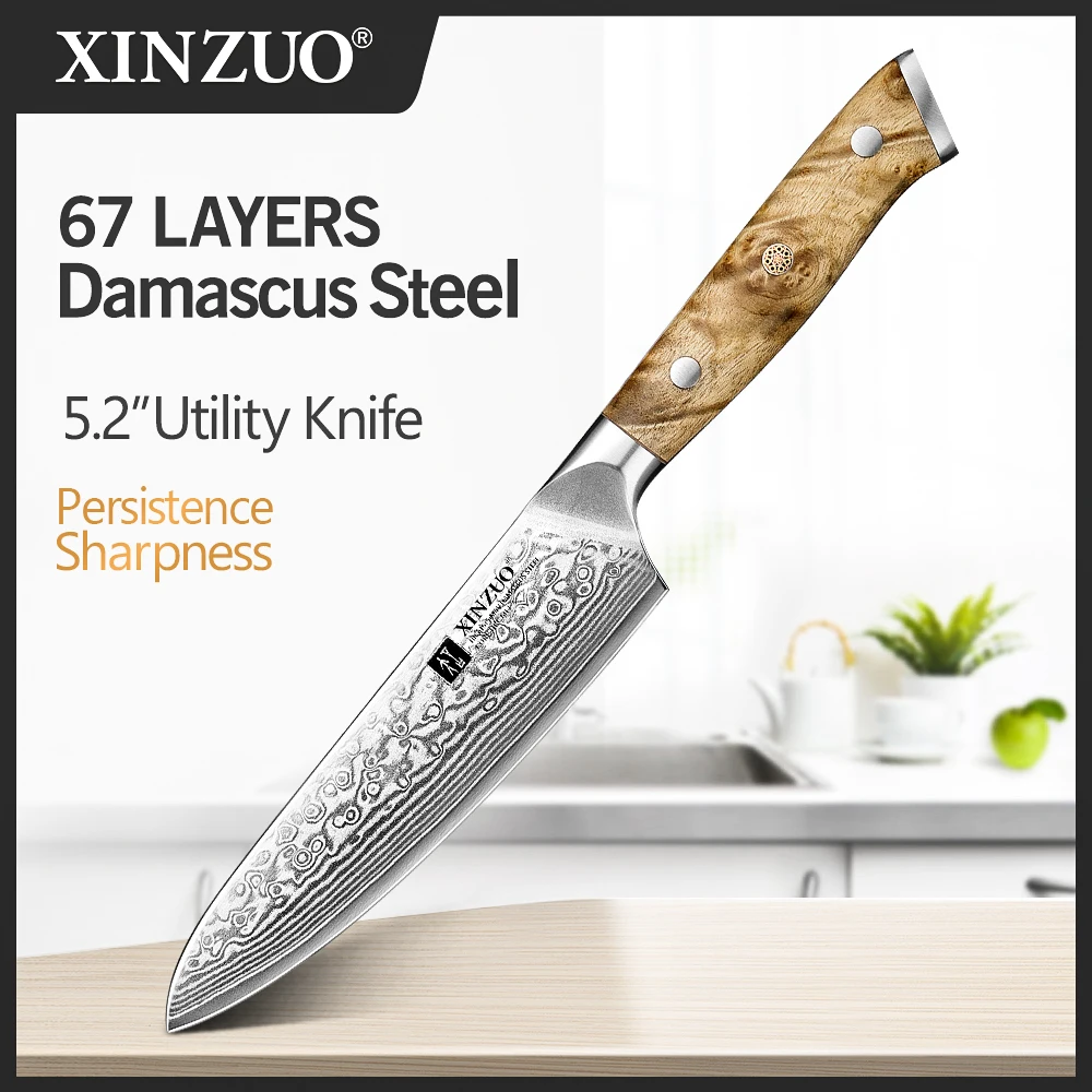 XINZUO 5.2 Inches 67 Layers Damascus Super Steel With Figured Sycamore Wood HandleKitchen Knife for Meat/Fish/Vegetable
XINZUO 5.2 Inches 67 Layers Damascus Super Steel With Figured Sycamore Wood HandleKitchen Knife for Meat/Fish/Vegetable