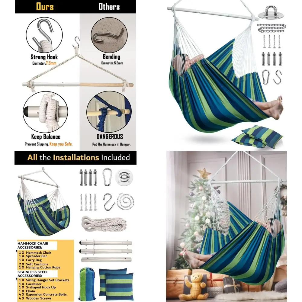 XXL Hammock Chair Hanging Rope Swing with 2 Cushions - Max 500lbs-Perect or Patio, Porch, Bedroom, Backyard, Indoor or Outdoor -
XXL Hammock Chair Hanging Rope Swing with 2 Cushions - Max 500lbs-Perect or Patio, Porch, Bedroom, Backyard, Indoor or Outdoor -