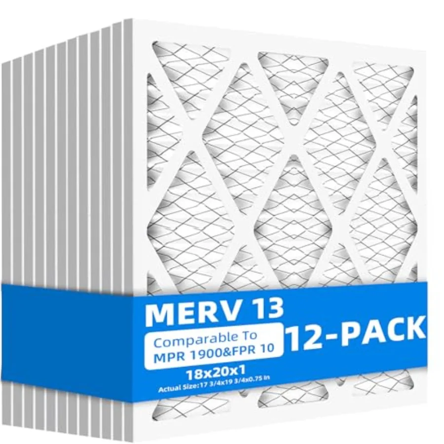 12 Pack 18x20x1 Furnace Air Filters MPR 1900 and FPR 10 MERV 13 Pleated Air Filter (Actual Size: 17.75" x 19.75" x 0.75")
12 Pack 18x20x1 Furnace Air Filters MPR 1900 and FPR 10 MERV 13 Pleated Air Filter (Actual Size: 17.75" x 19.75" x 0.75")