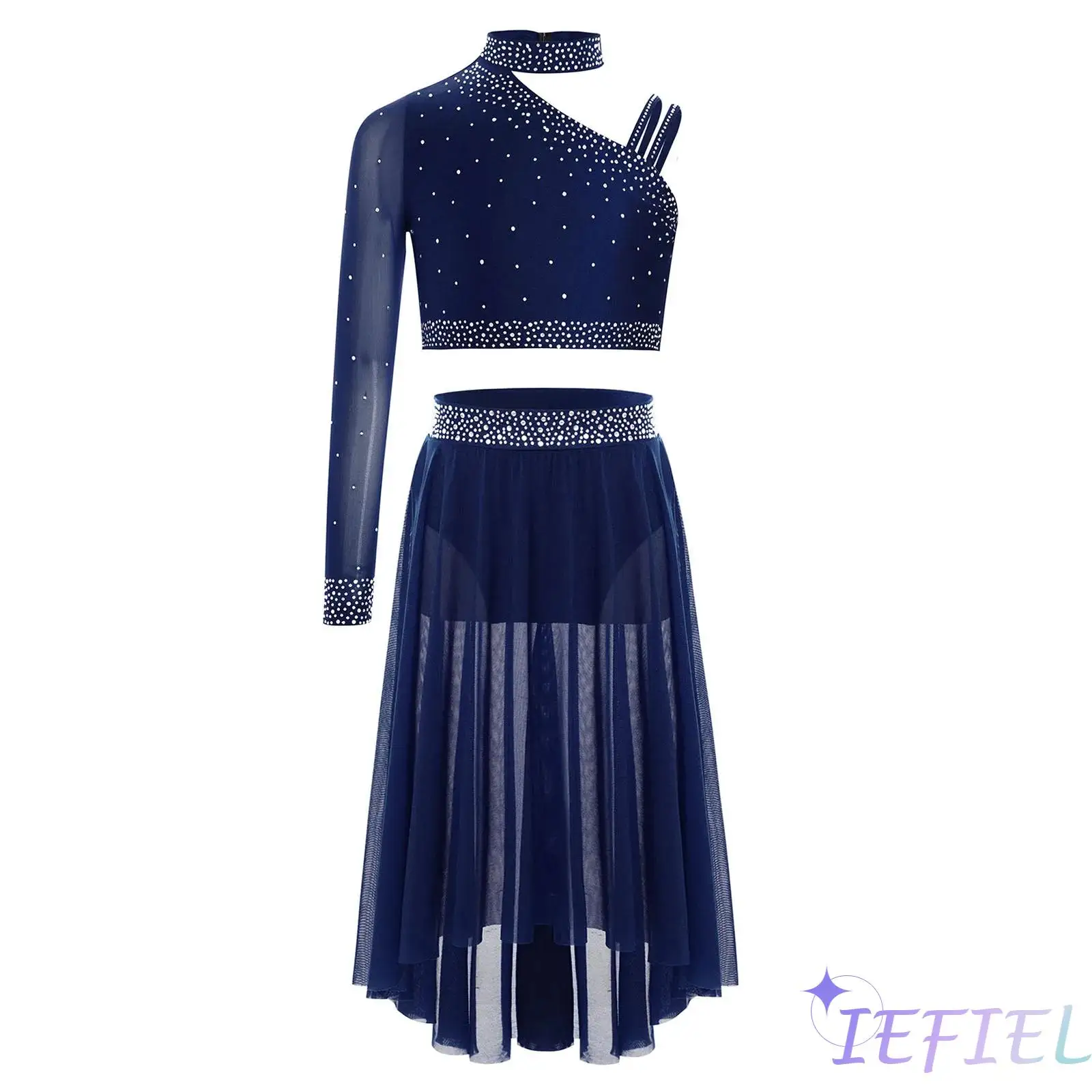 Girls Contemporary Dance Costume Set Sparkly Rhinestones Unique Irregular Shoulder Crop Top with Skirt for Latin Ballroom Dance
Girls Contemporary Dance Costume Set Sparkly Rhinestones Unique Irregular Shoulder Crop Top with Skirt for Latin Ballroom Dance