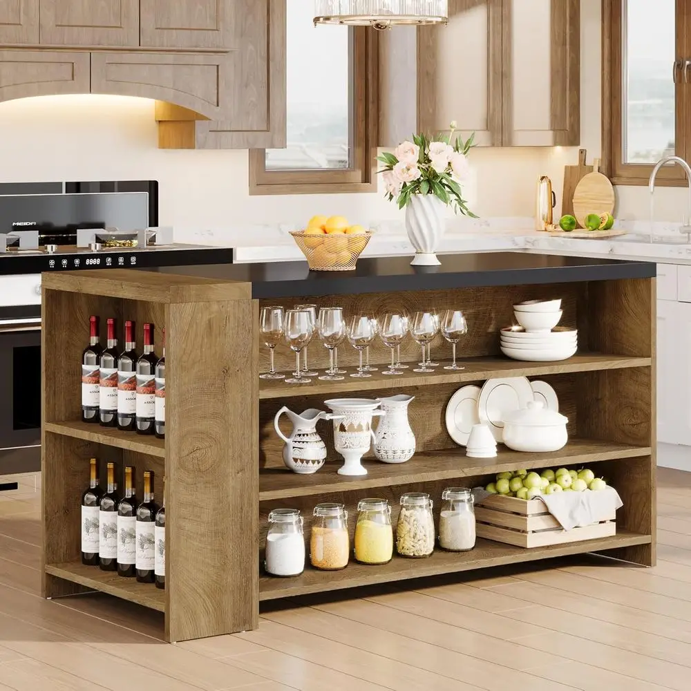 55 Vintage Brown 5-Tier Kitchen Island with Storage and Large Countertop
55 Vintage Brown 5-Tier Kitchen Island with Storage and Large Countertop