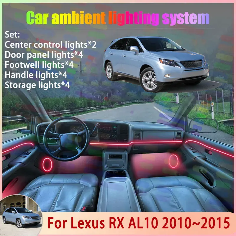 For Lexus RX AL10 MK3 2010~2015 2/18 in 1 Car Atmosphere Light Lamp RGB Shade Ensemble Streamer Atmosphere Set Auto Accessories
For Lexus RX AL10 MK3 2010~2015 2/18 in 1 Car Atmosphere Light Lamp RGB Shade Ensemble Streamer Atmosphere Set Auto Accessories