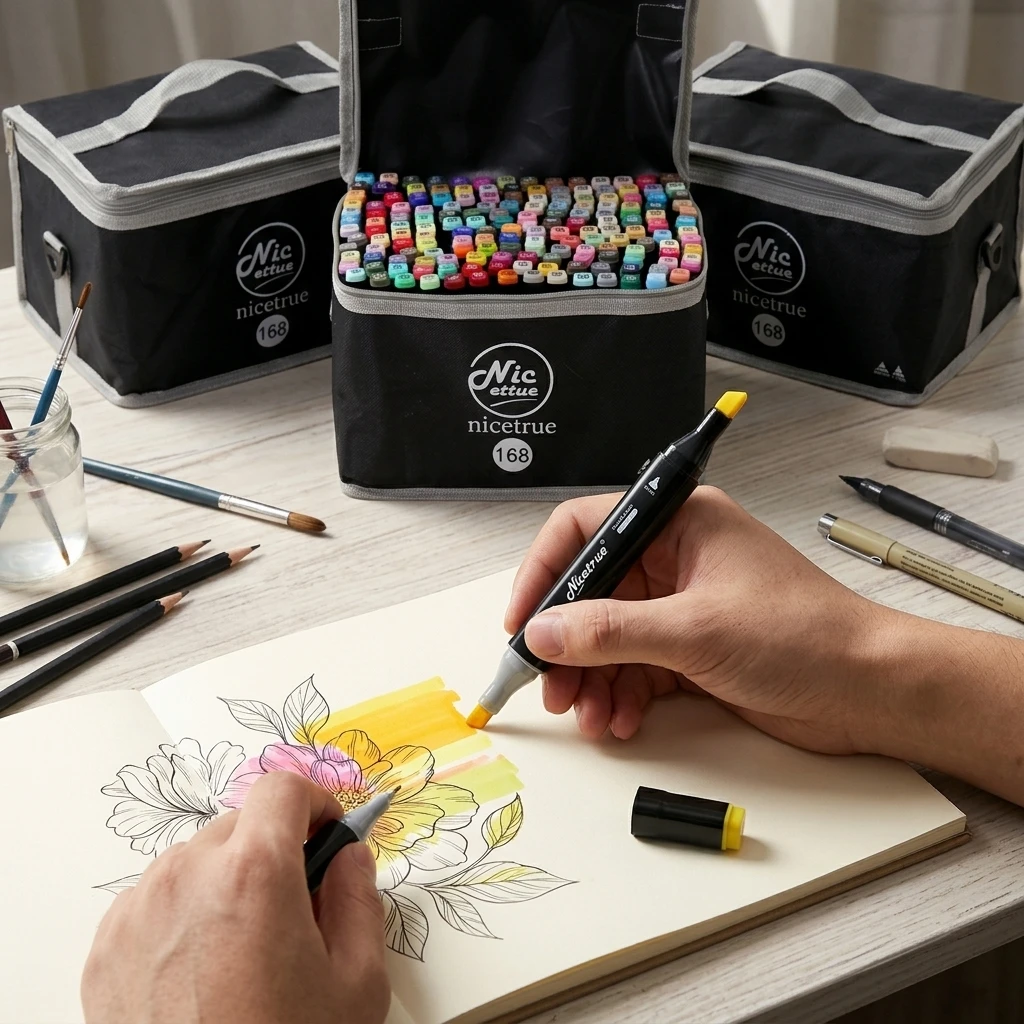 Nicetrue Twin Tip Art Design Markers Quality Alcohol-based Smudge-Free Long-Lasting Professional Art Perfect for Textile Printing and Fabric Design For Tattoo Artists and Body Art Professionals Creative Quality Art Supplies Set Case and Pad Creative Art S
Nicetrue Twin Tip Art Design Markers Quality Alcohol-based Smudge-Free Long-Lasting Professional Art Perfect for Textile Printing and Fabric Design For Tattoo Artists and Body Art Professionals Creative Quality Art Supplies Set Case and Pad Creative Art S