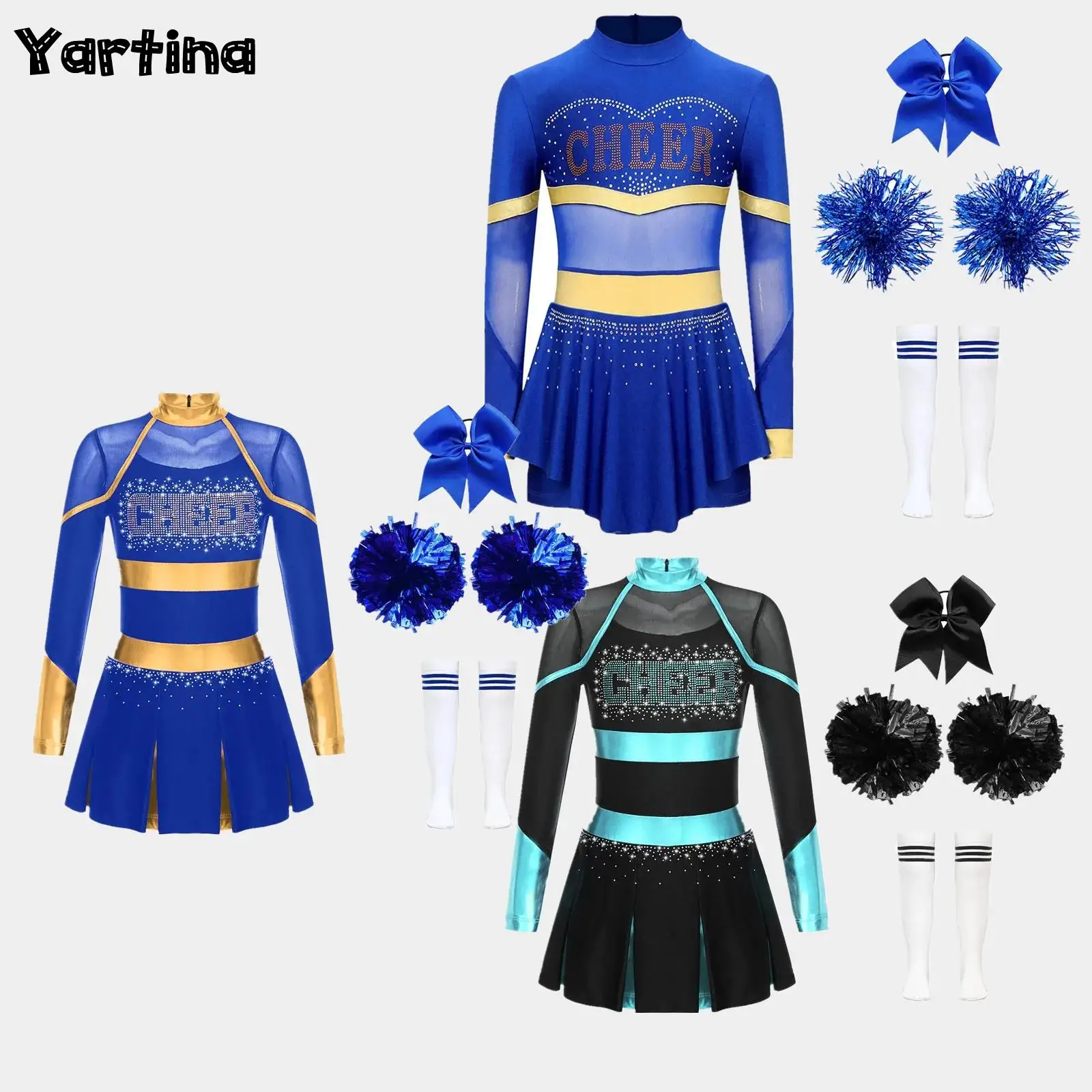 Kids Girls Cheerleading Uniform Cheerleader Modern Ballet Dance Costume Glittery Rhinestones Metallic Long Sleeve Pleated Dress
Kids Girls Cheerleading Uniform Cheerleader Modern Ballet Dance Costume Glittery Rhinestones Metallic Long Sleeve Pleated Dress