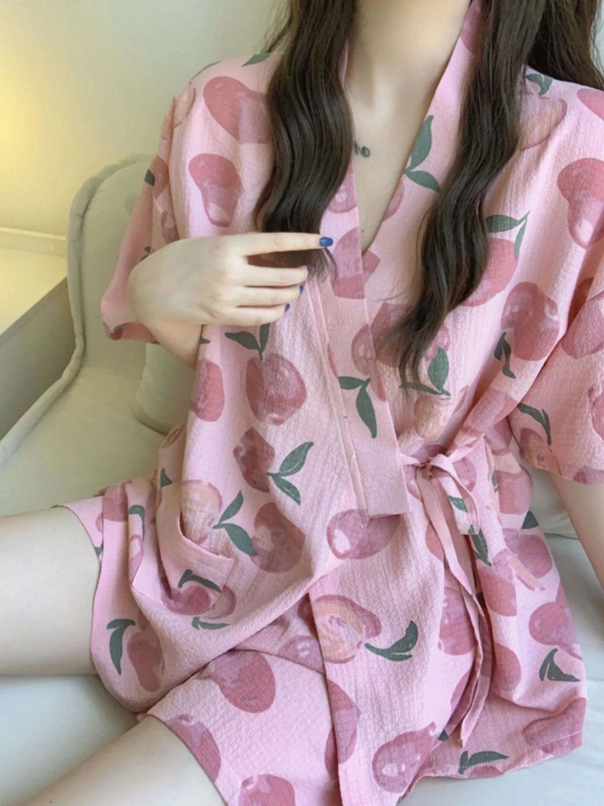 Summer Cotton Kimono Sleepwear Women's Short Sleeve Two-Piece Set Home Clothes V-Neck Print Lightweight Breathable Nightgown
Summer Cotton Kimono Sleepwear Women's Short Sleeve Two-Piece Set Home Clothes V-Neck Print Lightweight Breathable Nightgown