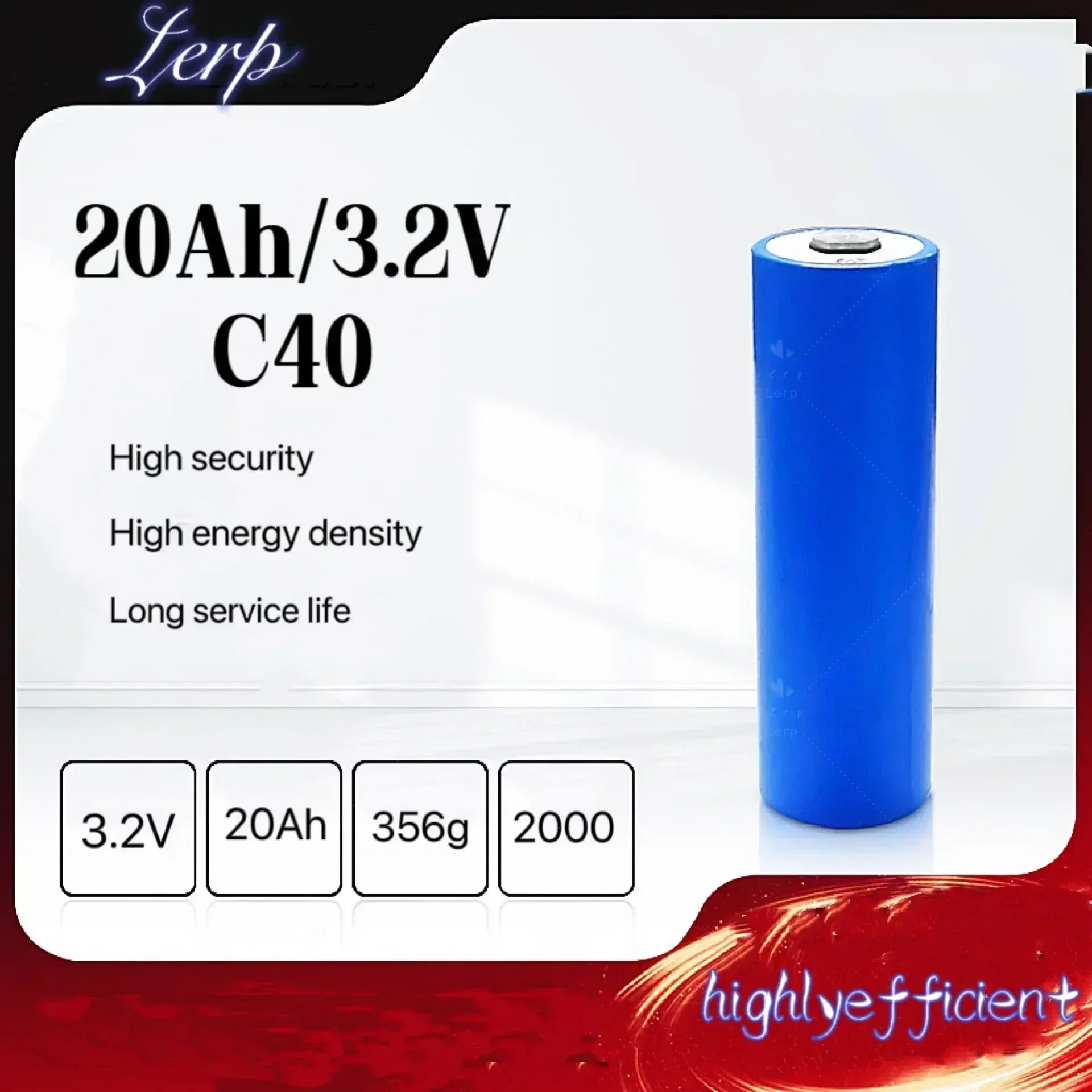 C40 lithium iron phosphate battery 3.25V 20Ah40135 cylindrical battery for balance bike, electric two-wheeler, scooter lerp17
C40 lithium iron phosphate battery 3.25V 20Ah40135 cylindrical battery for balance bike, electric two-wheeler, scooter lerp17