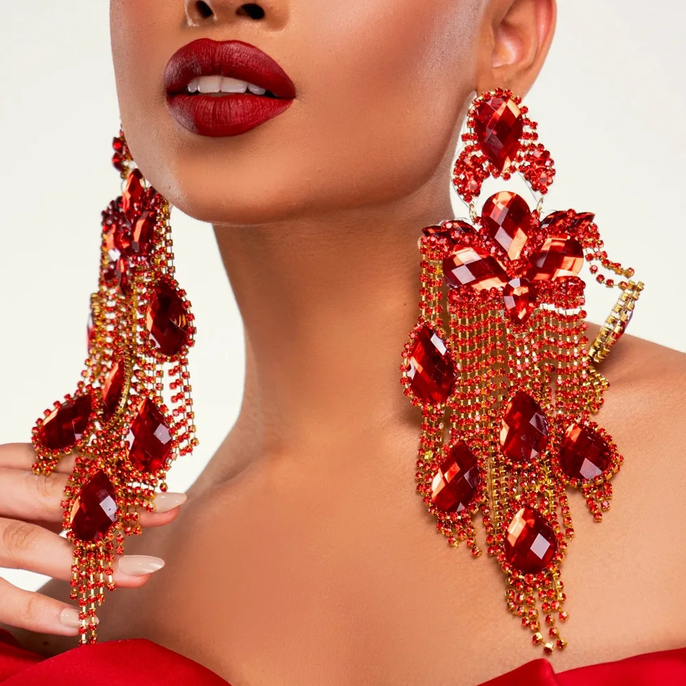 Long Tassel Red Rhinestone Earrings Women Exaggerate Decoration Fashion Water Drop Large Crystal Dangle Earrings Queen Jewelry
Long Tassel Red Rhinestone Earrings Women Exaggerate Decoration Fashion Water Drop Large Crystal Dangle Earrings Queen Jewelry