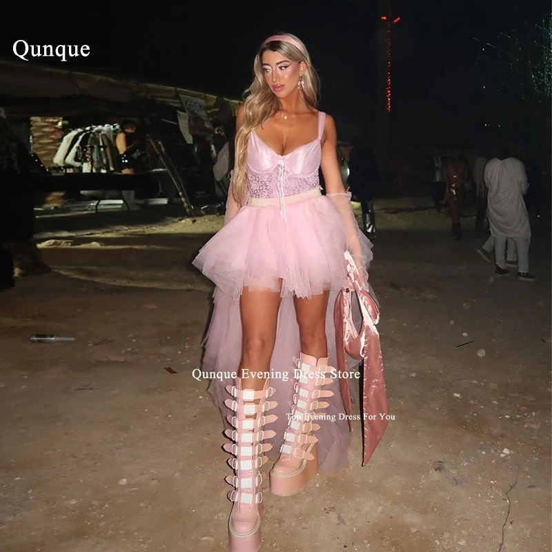 Qunque Pink Lace Tulle Evening Dresses Abiti Da Sera Sweetheart Spaghetti Straps High Low Prom Gowns Party Dresses Customized
Qunque Pink Lace Tulle Evening Dresses Abiti Da Sera Sweetheart Spaghetti Straps High Low Prom Gowns Party Dresses Customized