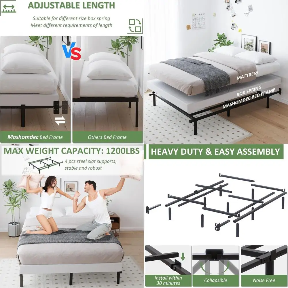 7 Inch Queen Size Metal Platform Bed Frame, Heavy Duty, Easy Assembly, Noise-Free, Adjustable, Black
7 Inch Queen Size Metal Platform Bed Frame, Heavy Duty, Easy Assembly, Noise-Free, Adjustable, Black