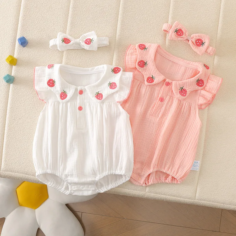 2025 Summer New Baby Girls Cotton Gauze Strawberry Romper with Bow Headband Ins - style Sweet Princess themed Cute Bodysuit
2025 Summer New Baby Girls Cotton Gauze Strawberry Romper with Bow Headband Ins - style Sweet Princess themed Cute Bodysuit