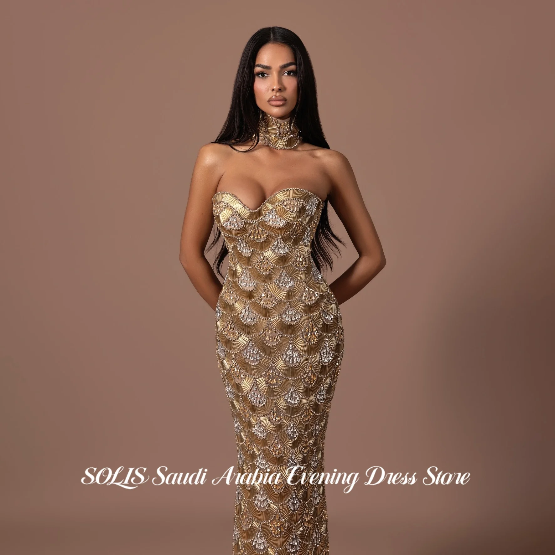 SOLIS Gold Strapless Mermaid Prom Dress All Over Hand-Stitched Gold Beaded Mesh Evening Dresses Luxury Party Dress Customized
SOLIS Gold Strapless Mermaid Prom Dress All Over Hand-Stitched Gold Beaded Mesh Evening Dresses Luxury Party Dress Customized