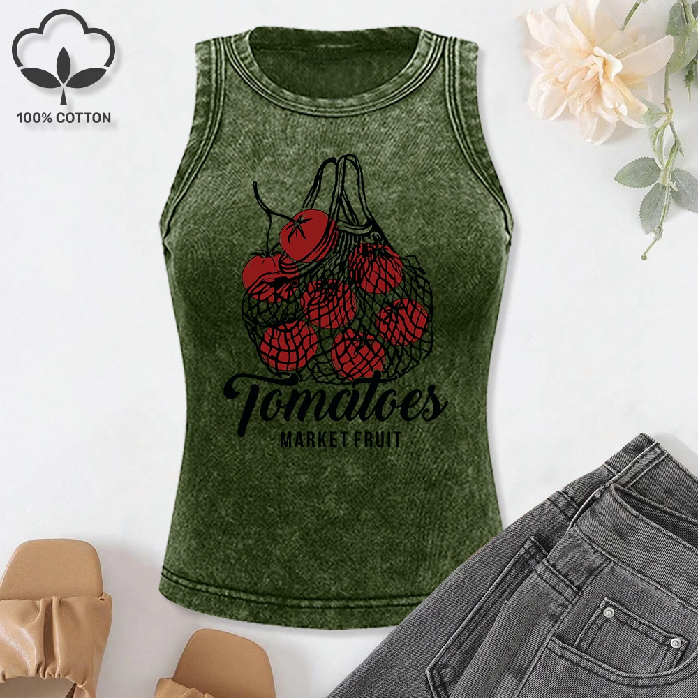 Tomatoes Market Fruit Printing Washed Vest Women Hip Hop Casual Singlet Fitness Crop Tank Tops Summer Soft Woman Streetwear
Tomatoes Market Fruit Printing Washed Vest Women Hip Hop Casual Singlet Fitness Crop Tank Tops Summer Soft Woman Streetwear