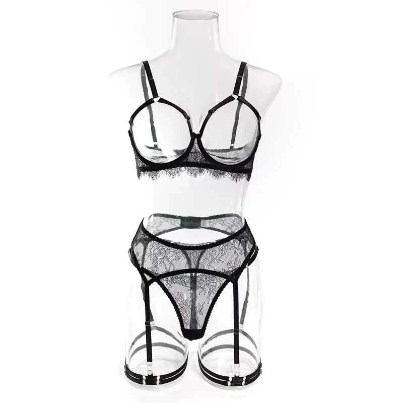 Sexy lace hollow-out bikini, no-removal seductive lingerie four-piece set
Sexy lace hollow-out bikini, no-removal seductive lingerie four-piece set