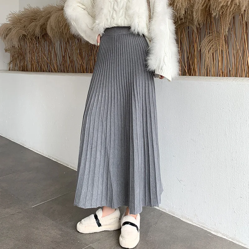 Autumn Winter Knitted Dress A Line Skirts Women Elastic High Waisted Pleated Woman Korean College Preppy Style Midi Long Skirt
Autumn Winter Knitted Dress A Line Skirts Women Elastic High Waisted Pleated Woman Korean College Preppy Style Midi Long Skirt