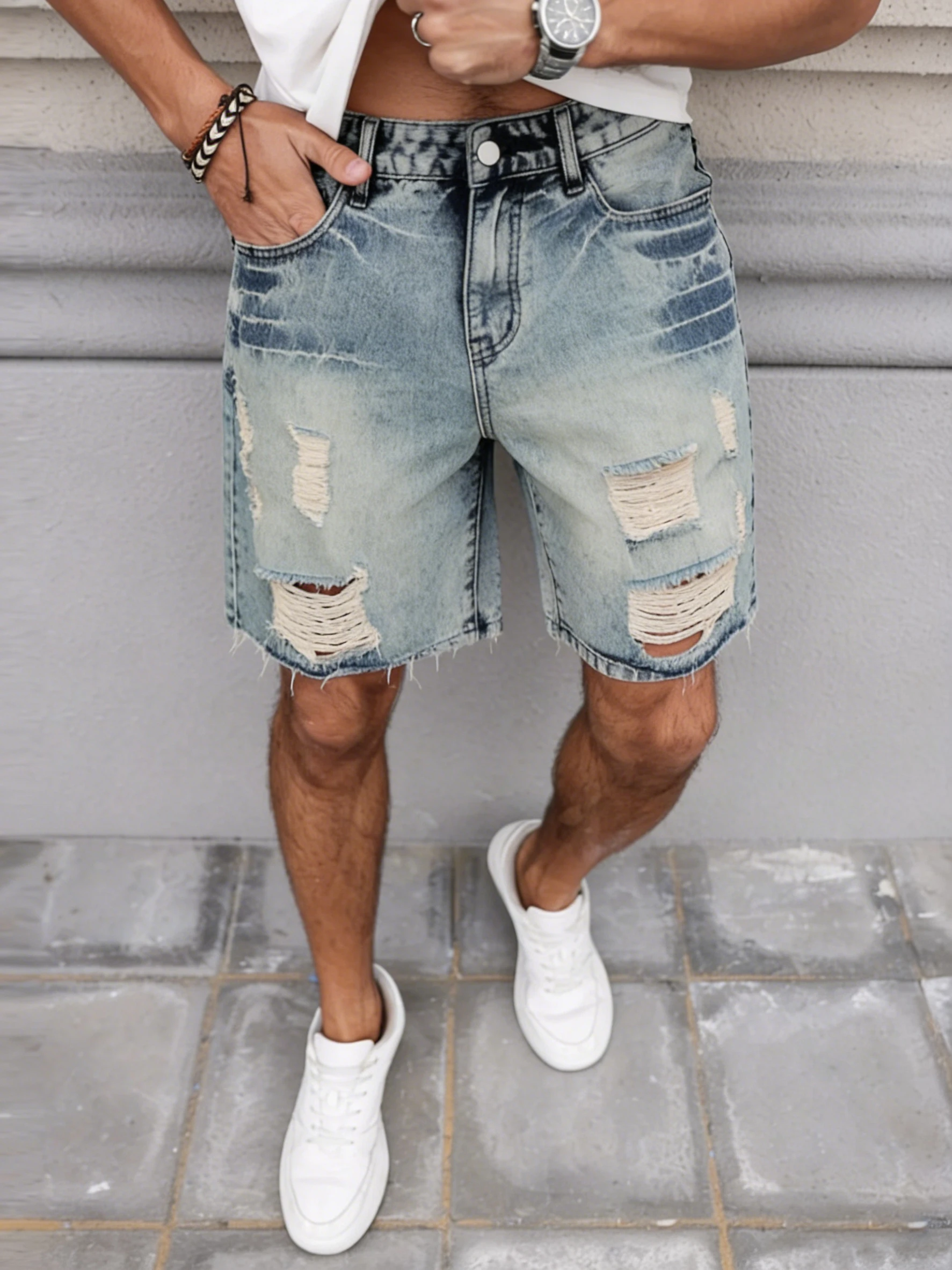 Men's Vintage Distressed Ripped Denim Shorts, Y2K Streetwear Baggy Frayed Hem Jeans, Summer Casual Loose Fit Jorts
Men's Vintage Distressed Ripped Denim Shorts, Y2K Streetwear Baggy Frayed Hem Jeans, Summer Casual Loose Fit Jorts