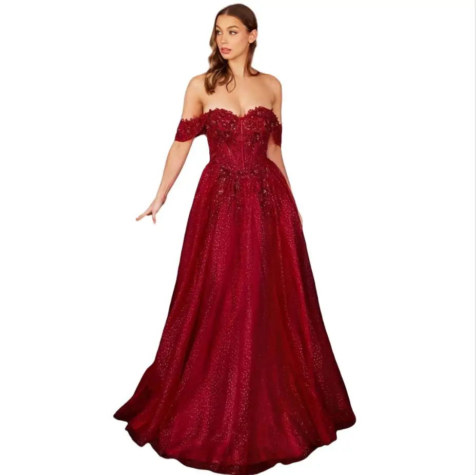 Elegant Evening Dresses Women Off the Shoulder Glitter Maxi Gown Lace Sequins Party vestido de novia Customized
Elegant Evening Dresses Women Off the Shoulder Glitter Maxi Gown Lace Sequins Party vestido de novia Customized