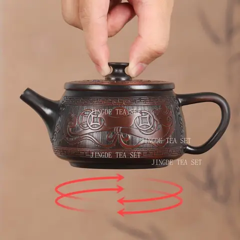 Purple pottery teapot Auspicious and auspicious hovering Han tile pot Rotating Phoenix Singing Pot Household Chinese Teapot