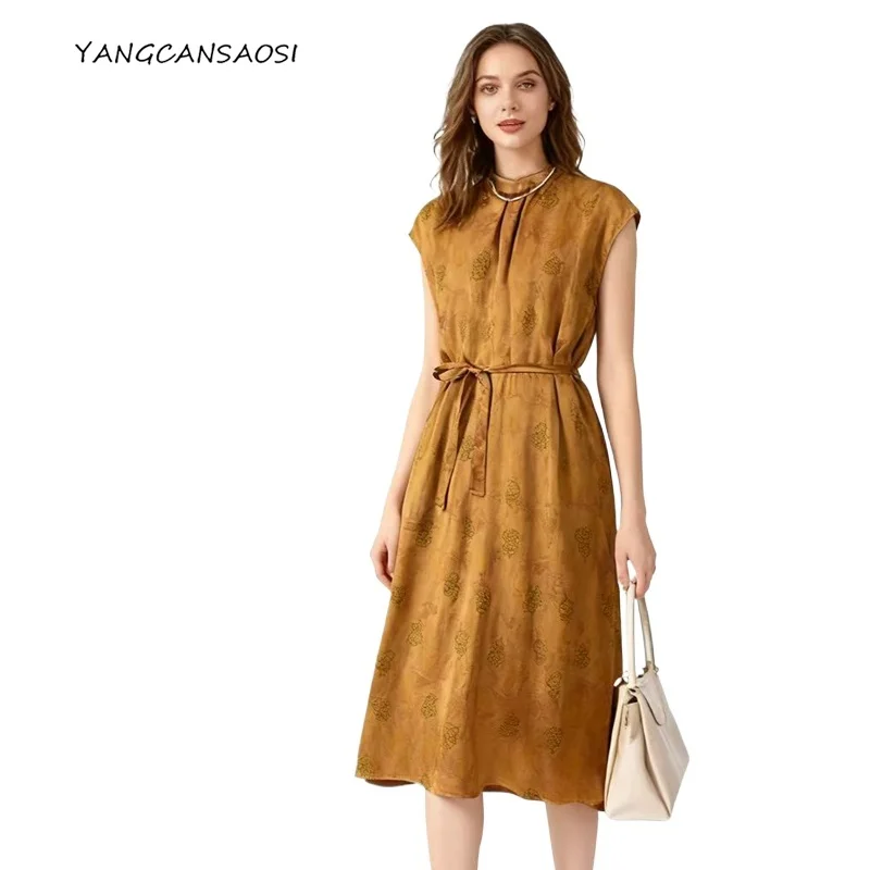 Golden Gourd Jacquard Luxurious Temperament 100%Natural Mulberry Silk Gambiered Guangdong Gauze Stand Collar Short Sleeved Dress
Golden Gourd Jacquard Luxurious Temperament 100%Natural Mulberry Silk Gambiered Guangdong Gauze Stand Collar Short Sleeved Dress