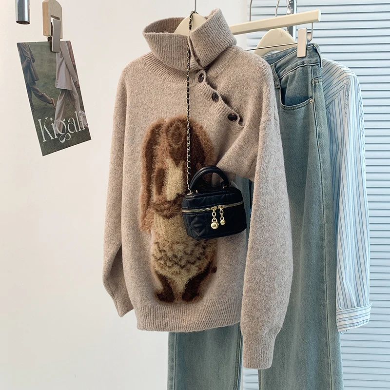 Casual Sweater For Women Korean Sweet Cute Puppy Knitted Pullovers Autumn Winter Loose Button Design Collar Sweaters Mujer
Casual Sweater For Women Korean Sweet Cute Puppy Knitted Pullovers Autumn Winter Loose Button Design Collar Sweaters Mujer