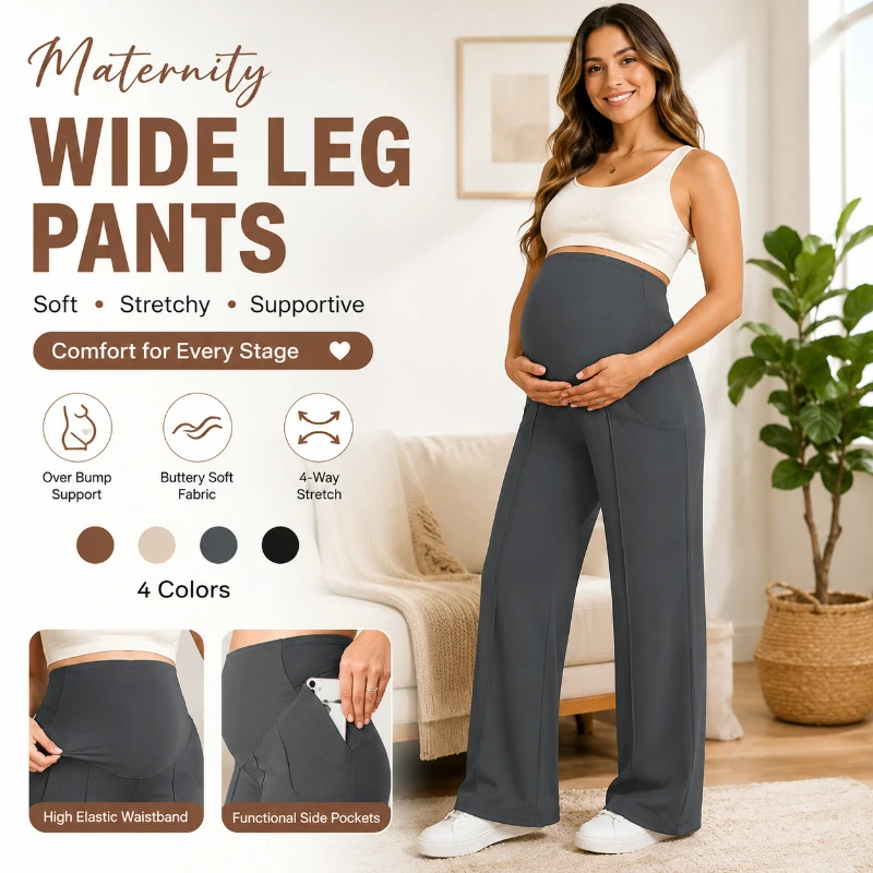 Plus Size Maternity Wide Leg Pants High Waist Pregnancy Trousers Belly Support Stretch Straight Leg Pants with Pockets for Women
Plus Size Maternity Wide Leg Pants High Waist Pregnancy Trousers Belly Support Stretch Straight Leg Pants with Pockets for Women