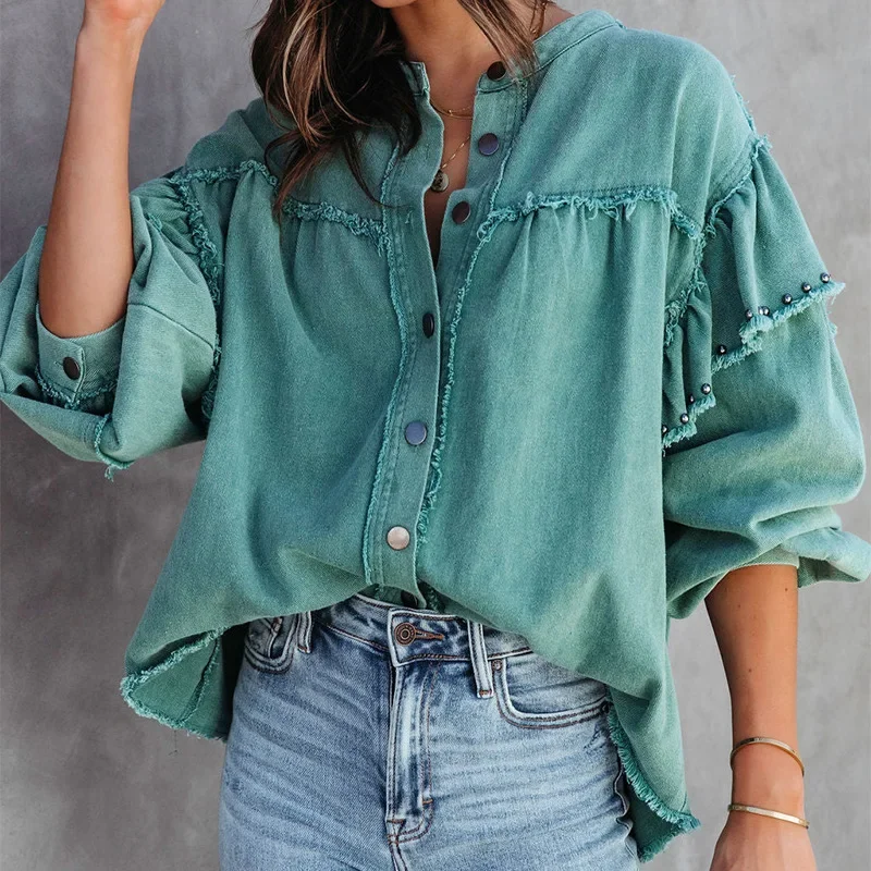 Denim Jacket for Women Streetwear Washed Coat Rivet Lantern Sleeve Single Breasted Overcoat 2024 Autumn Female Vintage Outerwear
Denim Jacket for Women Streetwear Washed Coat Rivet Lantern Sleeve Single Breasted Overcoat 2024 Autumn Female Vintage Outerwear