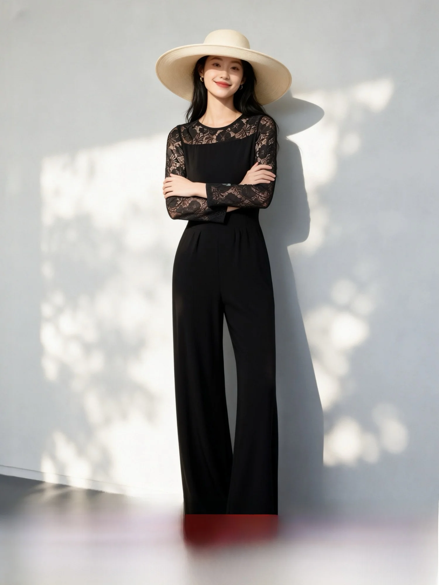 Elegant Long Sleeve Suit Lace Waist Cinching Casual High Waist Wide Leg Black Pants Lengthened Polyester Fiber
Elegant Long Sleeve Suit Lace Waist Cinching Casual High Waist Wide Leg Black Pants Lengthened Polyester Fiber