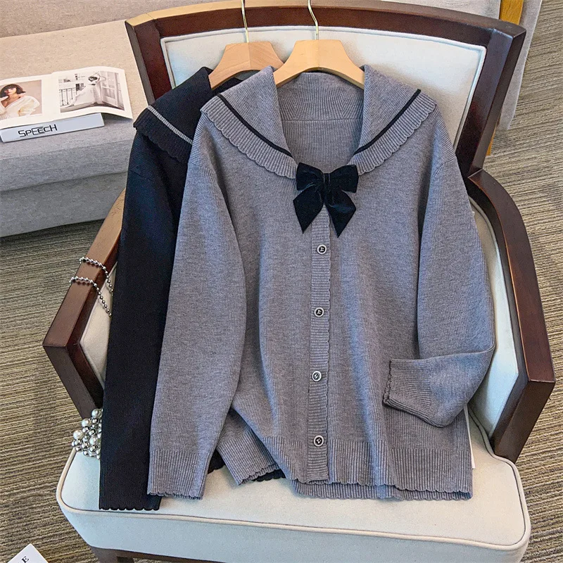 170 кг, женский бюст 160, осенний свободный свитер-кардиган с лацканами в студенческом стиле, вязаный черный, серый 4XL 5XL 6XL 7XL 8XL 9XL 
170 кг, женский бюст 160, осенний свободный свитер-кардиган с лацканами в студенческом стиле, вязаный черный, серый 4XL 5XL 6XL 7XL 8XL 9XL