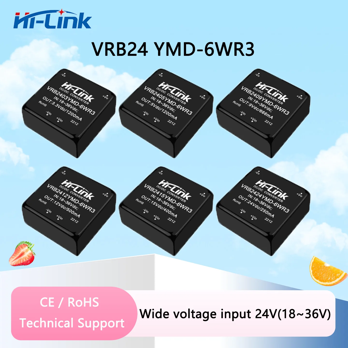 Hi-Link VRB2403/VRB2405/VRB2409/VRB2412/VRB2415/VRB2424YMD-6WR3 DC-DC isolated stable voltage output power supply
Hi-Link VRB2403/VRB2405/VRB2409/VRB2412/VRB2415/VRB2424YMD-6WR3 DC-DC isolated stable voltage output power supply