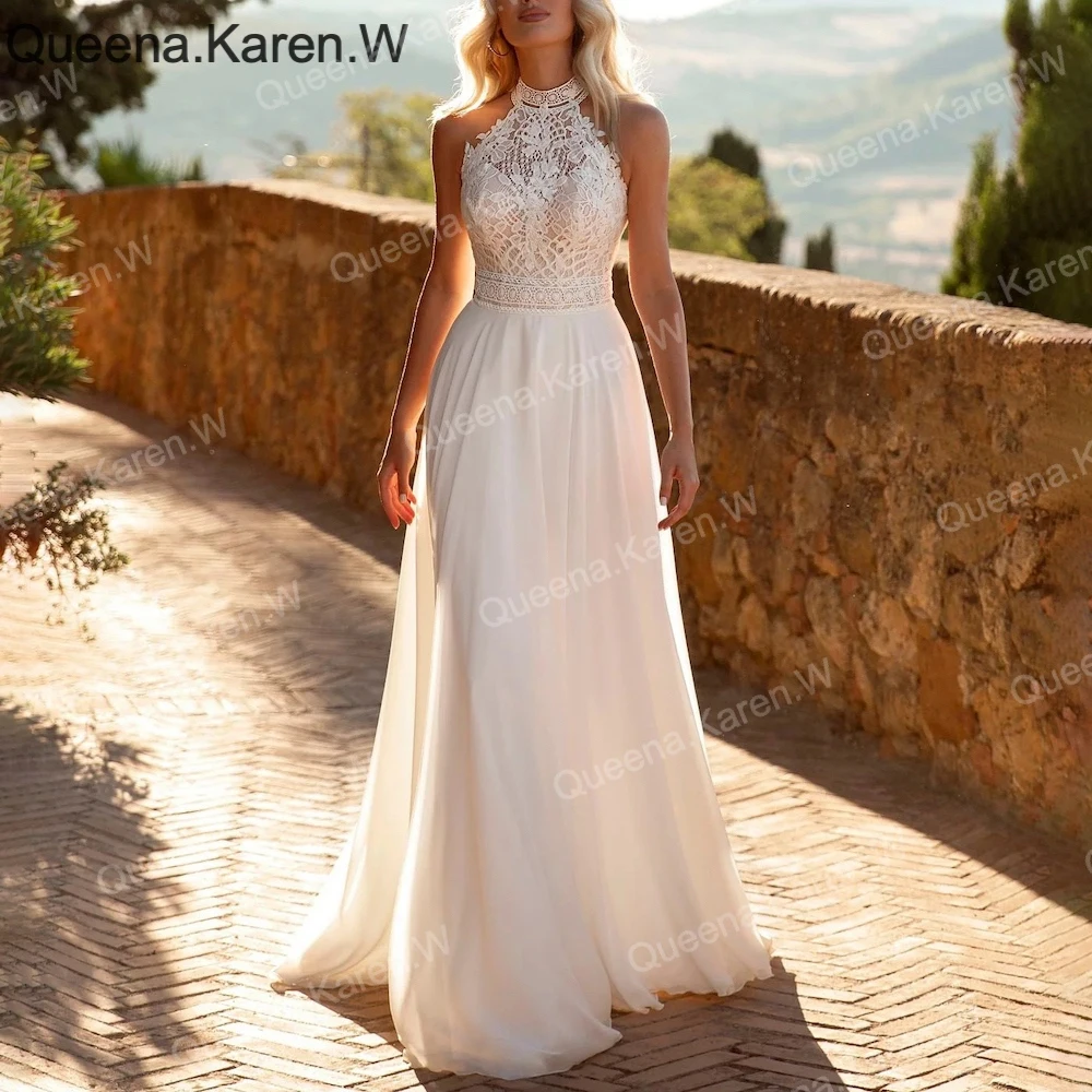 Elegant Boho A line Wedding Dress halter lace applique chiffon bride dress robe de mariee A line Wedding Bridal Gown
Elegant Boho A line Wedding Dress halter lace applique chiffon bride dress robe de mariee A line Wedding Bridal Gown