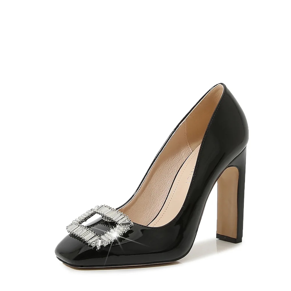 New high heel pumps women office shiny rhinestone square buckle square head European and American large size 36-46
New high heel pumps women office shiny rhinestone square buckle square head European and American large size 36-46