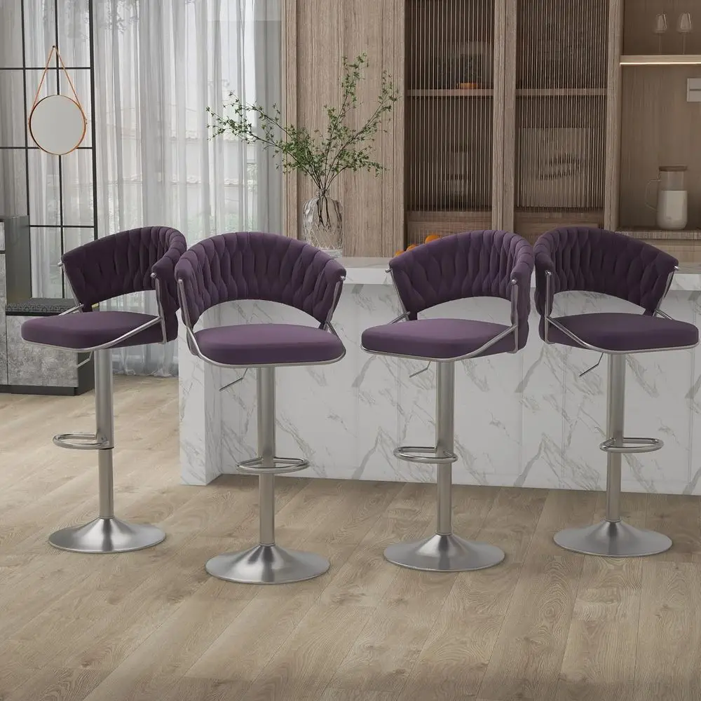 4-Piece Velvet Swivel Bar Stools Set, Adjustable Counter Height Chairs with Woven Backrest and Footrest for Kitchen Island and D
4-Piece Velvet Swivel Bar Stools Set, Adjustable Counter Height Chairs with Woven Backrest and Footrest for Kitchen Island and D