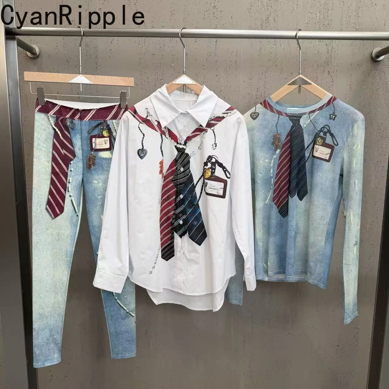 Preppy Style Spring Summer Tie Print Loose Long Sleeve White Blouses Round Neck Slimming Mesh Basic Top High Waist Pencil Pants
Preppy Style Spring Summer Tie Print Loose Long Sleeve White Blouses Round Neck Slimming Mesh Basic Top High Waist Pencil Pants