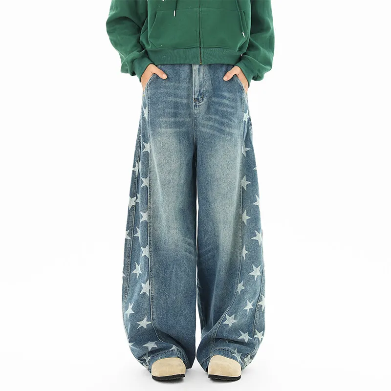 Washed American Style Men's Jeans High Street Deconstructed Wide Leg Pants Loose Five Pointed Star Print Casual Trousers
Washed American Style Men's Jeans High Street Deconstructed Wide Leg Pants Loose Five Pointed Star Print Casual Trousers