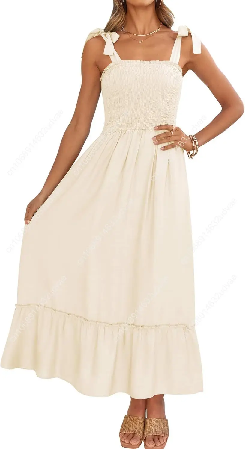 Women's 2025 Summer Boho Spaghetti Strap Square Neck Solid Color Ruffle A Line Beach Long Maxi Dress
Women's 2025 Summer Boho Spaghetti Strap Square Neck Solid Color Ruffle A Line Beach Long Maxi Dress