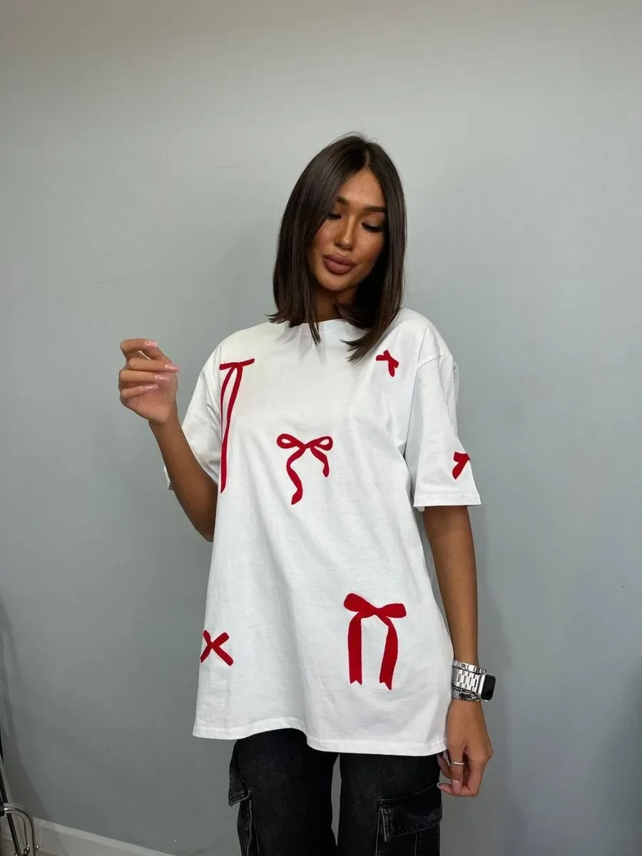 Cute Bow Printing Short Sleeves Loose T Shirts 25 New Retro Women Cotton T-shirt Tees Oversized T Shirt
Cute Bow Printing Short Sleeves Loose T Shirts 25 New Retro Women Cotton T-shirt Tees Oversized T Shirt
