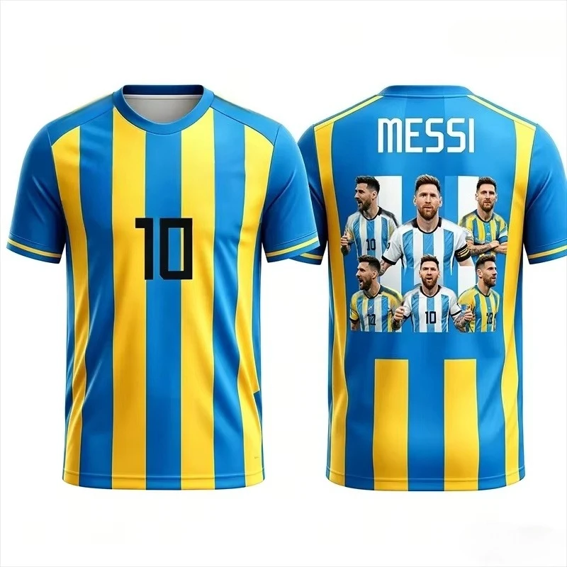 2026 Summer Football MESSI Fan 3D Print T-shirt, Blue Yellow Striped Short Sleeve Tee, Casual Sports Tops for Men Women Kids
2026 Summer Football MESSI Fan 3D Print T-shirt, Blue Yellow Striped Short Sleeve Tee, Casual Sports Tops for Men Women Kids