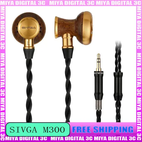 SIVGA M300 3.5mm écouteurs filaires avec pilote dynamique surdimensionné 15.4mm bois d'ébène africain Type plat HIFI écouteurs de jeu intra-auriculaires