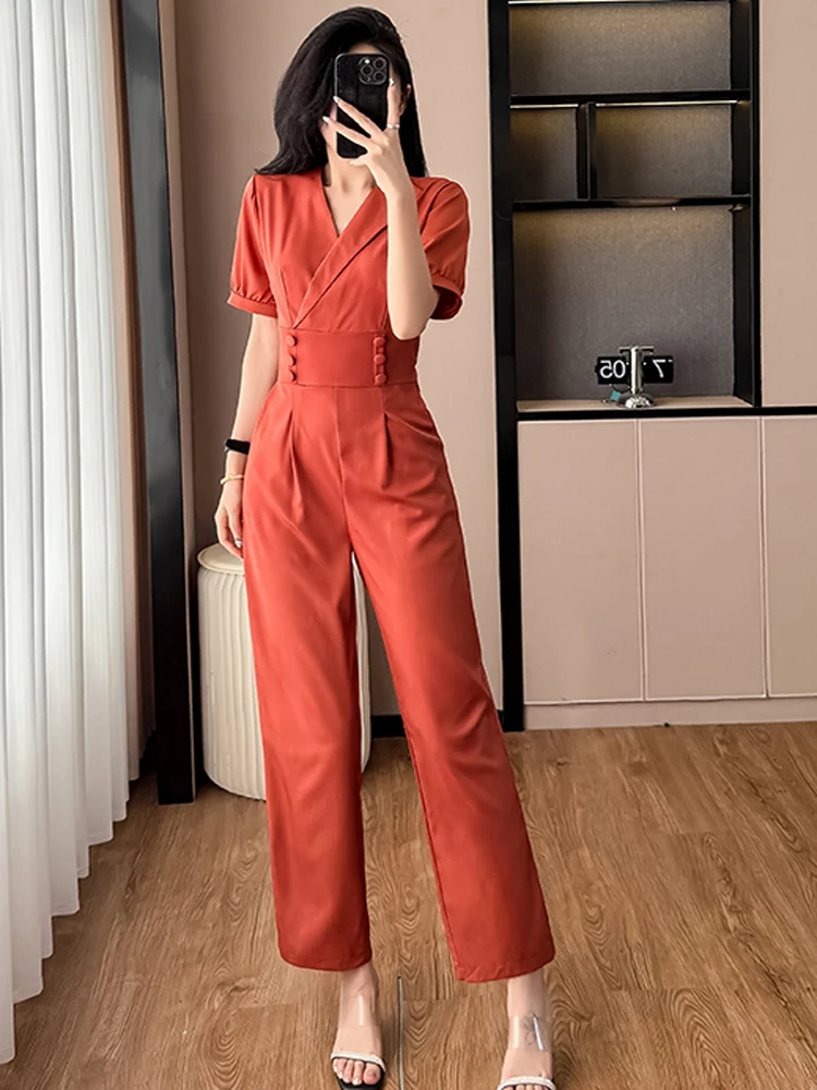 2025 New Summer Fashion Short Sleeve Jumpsuits Women High Waist Straight Pants Korean Elegant Office Ladies Temperament Rompers
2025 New Summer Fashion Short Sleeve Jumpsuits Women High Waist Straight Pants Korean Elegant Office Ladies Temperament Rompers