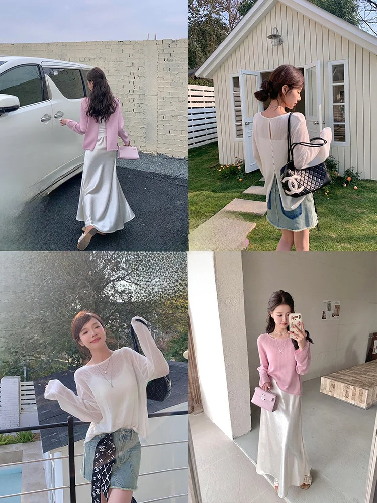 Мягкая и приятная на ощупь рубашка на пуговицах с защитой от солнца, тонкая вязаная накидка с длинными рукавами и круглым вырезом, повседневная одежда для города
Мягкая и приятная на ощупь рубашка на пуговицах с защитой от солнца, тонкая вязаная накидка с длинными рукавами и круглым вырезом, повседневная одежда для города