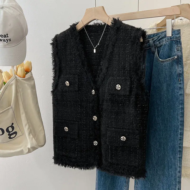 Women's Knitted Vest Pure Color Frayed Slimming Versatile Top Spring Autumn Small Fraance Sle Workwear Outerwear
Women's Knitted Vest Pure Color Frayed Slimming Versatile Top Spring Autumn Small Fraance Sle Workwear Outerwear