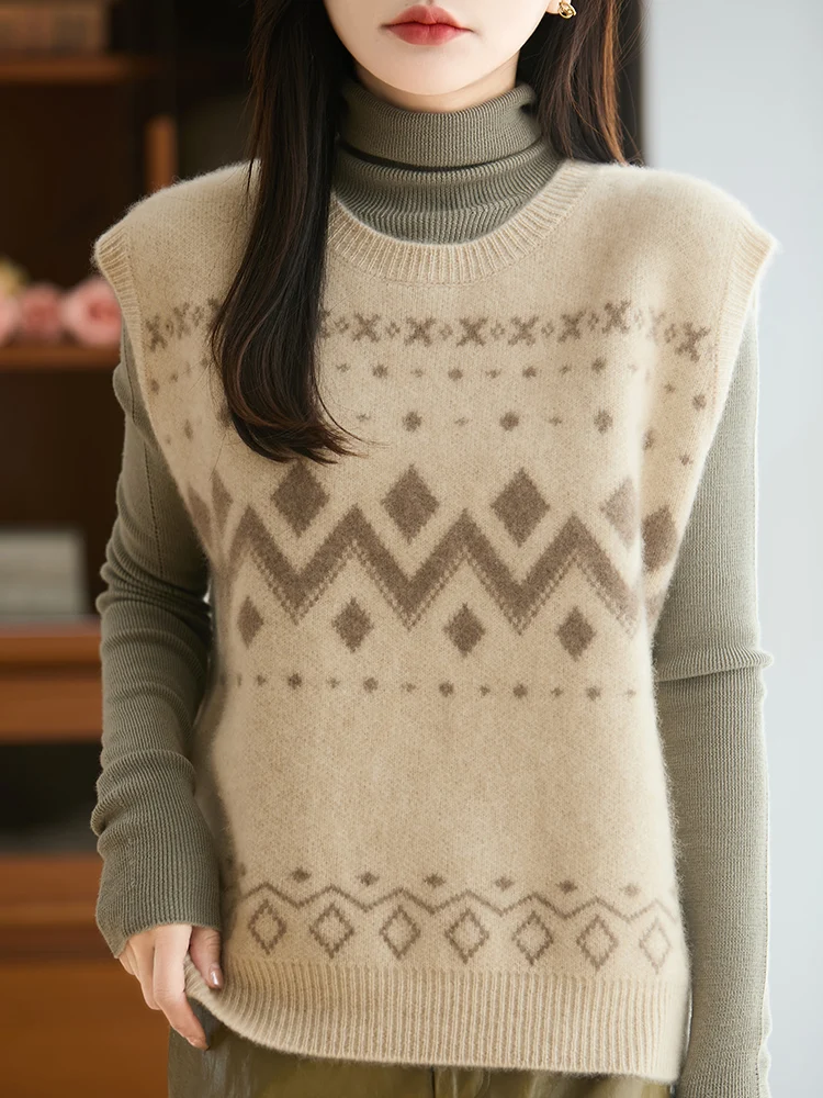 New Fashion Women's 100% Merino Wool Sweater Vest Winter Knitwear Retro Pullover Loose Blouse Lady Clothes Tops Cashmere Jersey
New Fashion Women's 100% Merino Wool Sweater Vest Winter Knitwear Retro Pullover Loose Blouse Lady Clothes Tops Cashmere Jersey