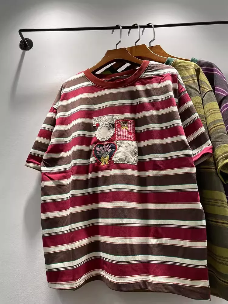 2025 Harajuku fashion cotton embroider patch striped shirts for women summer Japan style loose short sleeve plus size tops
2025 Harajuku fashion cotton embroider patch striped shirts for women summer Japan style loose short sleeve plus size tops